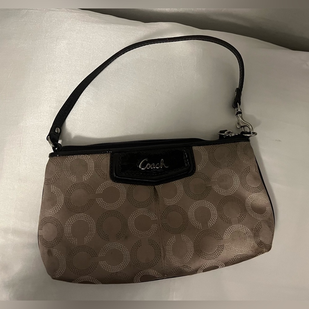 Coach Wristlet Signature C Fabric Large Bag Purse Beige Brown